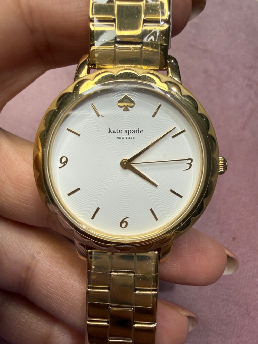 kate spade Gold Tone Scalloped Bezel Bracelet Watch with White Dial